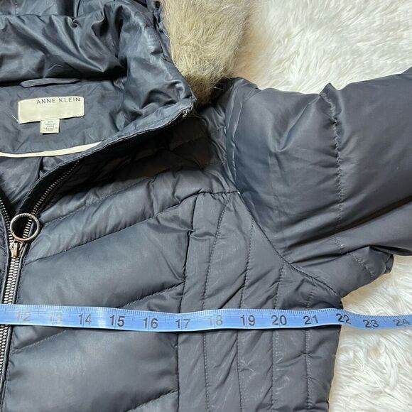 Anne Klein Womens Down Puffer Jacket Grey Size Medium Zip Up - Picture 6 of 15